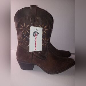 Santa Fe Boots Brown Embroidered Studded Western Boots Size 8M